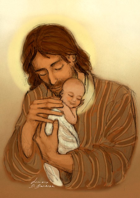 Personalized Christmas card – Lirios Doménech, Joseph and the Child